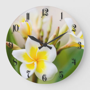 White tropical flower large clock