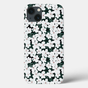 White Tropical Flowers Pattern iPhone 13 Case