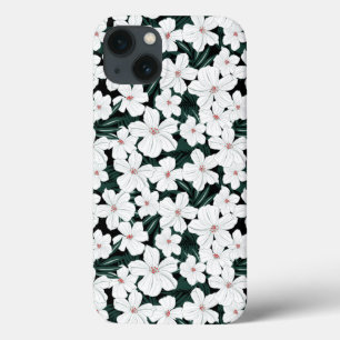 White Tropical Flowers Pattern iPhone 13 Case