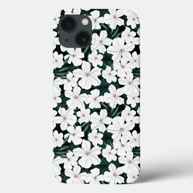 White Tropical Flowers Pattern Case-Mate iPhone Case (Back)