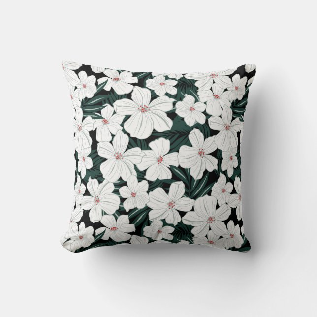 White Tropical Flowers Pattern Cushion (Front)