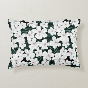 White Tropical Flowers Pattern Decorative Cushion