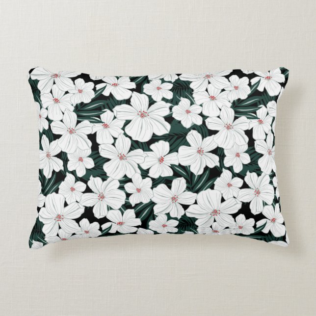 White Tropical Flowers Pattern Decorative Cushion (Front)