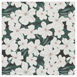 White Tropical Flowers Pattern Fabric