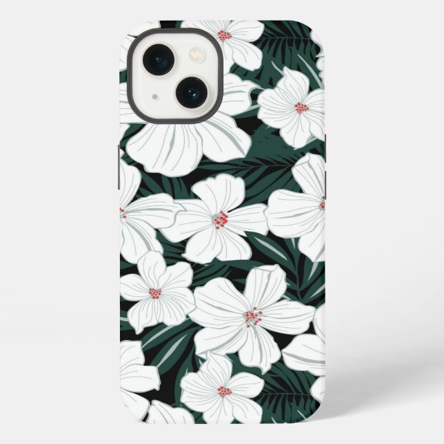 White Tropical Flowers Pattern iPhone Case (Back)