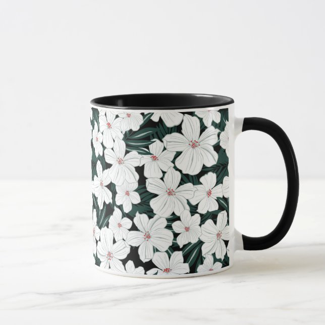 White Tropical Flowers Pattern Mug (Right)