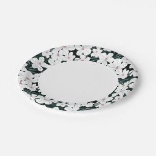 White Tropical Flowers Pattern Paper Plate