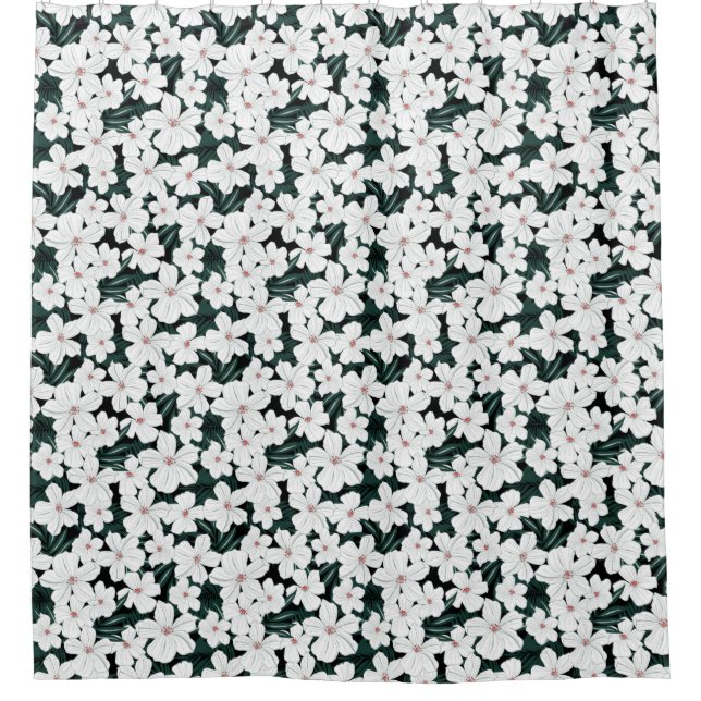 White Tropical Flowers Pattern Shower Curtain (Front)