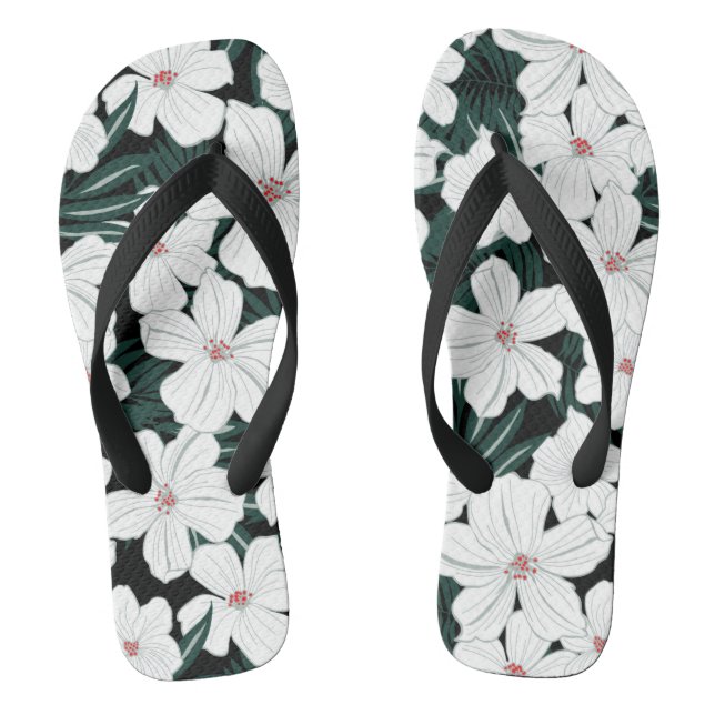 White Tropical Flowers Pattern Thongs (Footbed)