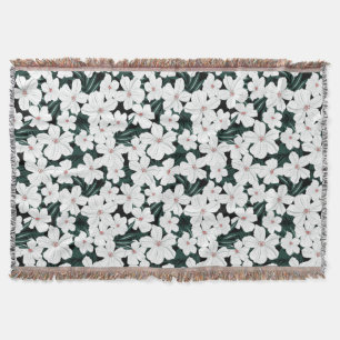 White Tropical Flowers Pattern Throw Blanket