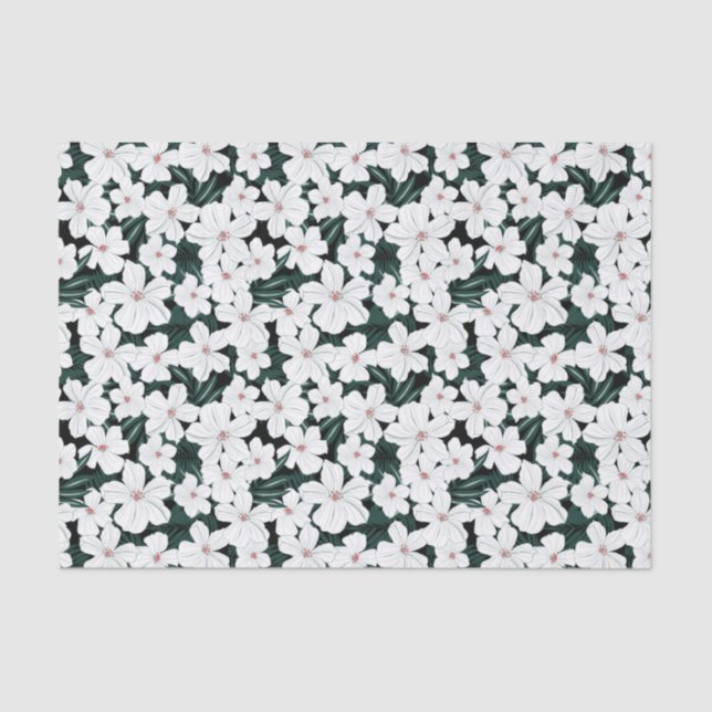 White Tropical Flowers Pattern Tissue Paper (Front)