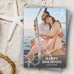 White Tropical Hawaiian Floral Photo Holiday Card<br><div class="desc">White Hawaiian tropical plumeria flowers accent your favorite photo with your names and any greeting in chic lettering. Use ANY COLOR for the background on the back and ADD more photos or details on the back ***HORIZONTAL layout one for you in our store. Select Matte for heaviest paper and high...</div>