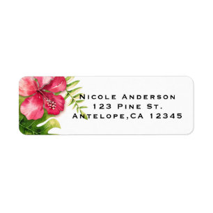 White Tropical Hibiscus Leaves Chic Wedding Aloha Return Address Label