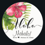 White Tropical Hibiscus Leaves Chic Wedding Favour Classic Round Sticker<br><div class="desc">Customise with any text you want.</div>