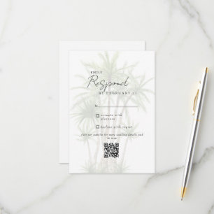 White Tropical Modern Wedding QR Code RSVP  Card