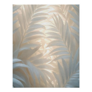 White tropics, palm leaves watercolor poster