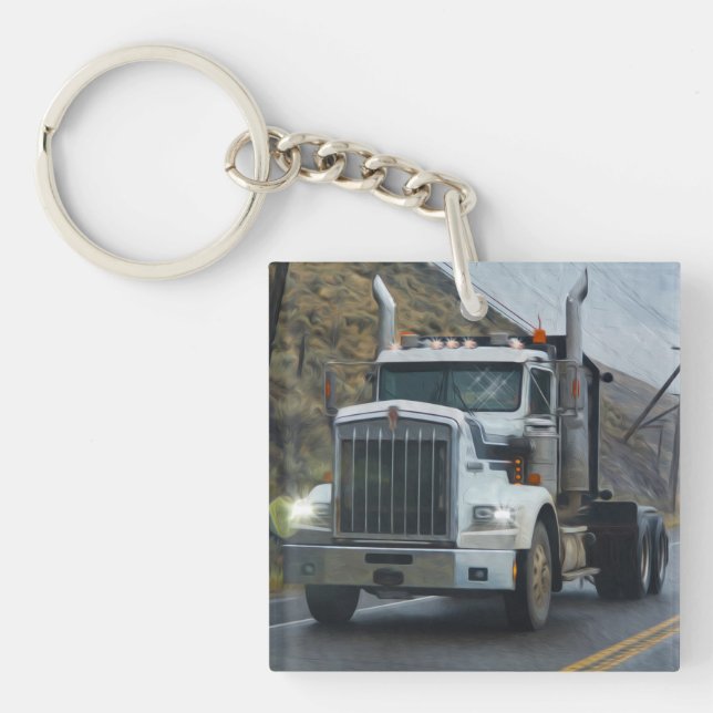 White Truck Art for Lorry Drivers Key Ring (Front)