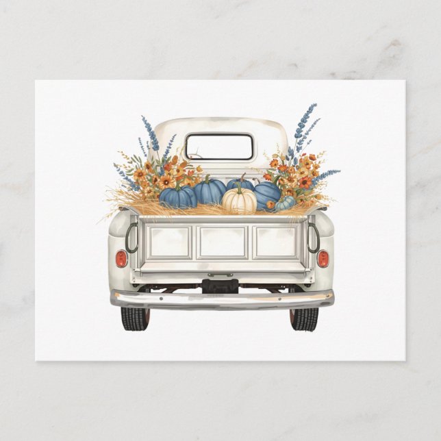 White Truck with Blue Pumpkins Postcard (Front)