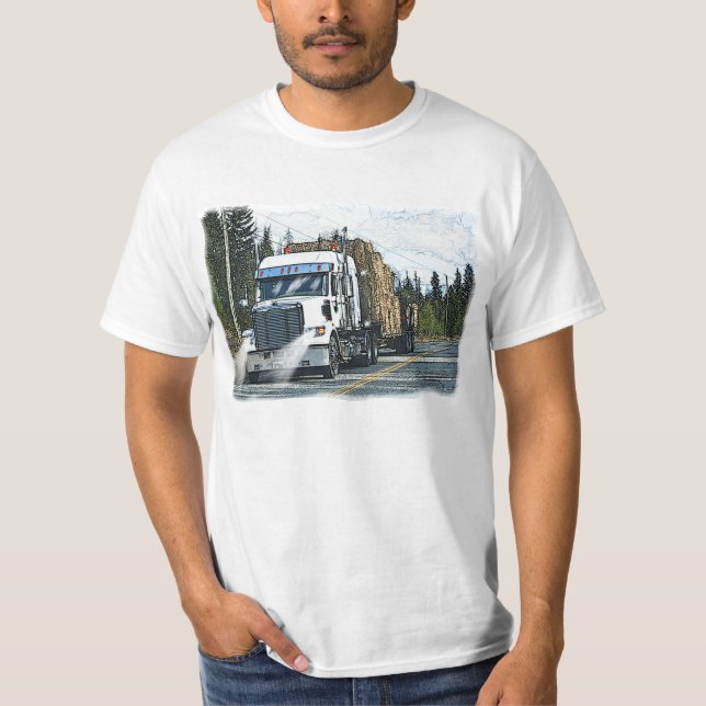White Truck with Hay Bales for Truckers T-Shirt (Front)