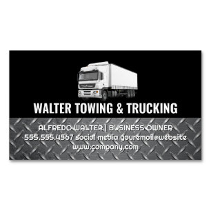 White Trucking Logo   Steel Trim   Logistics  Magnetic Business Card