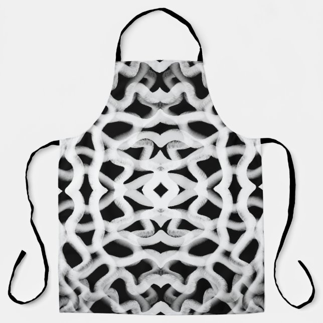 White Tubular Piping On Black  Apron (Front)