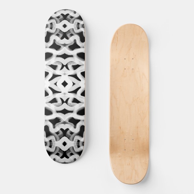 White Tubular Piping On Black  Skateboard (Front)