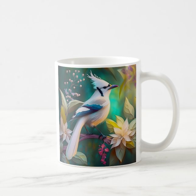 White Tufted Teal Wing Jay Fantasy Bird Coffee Mug (Right)