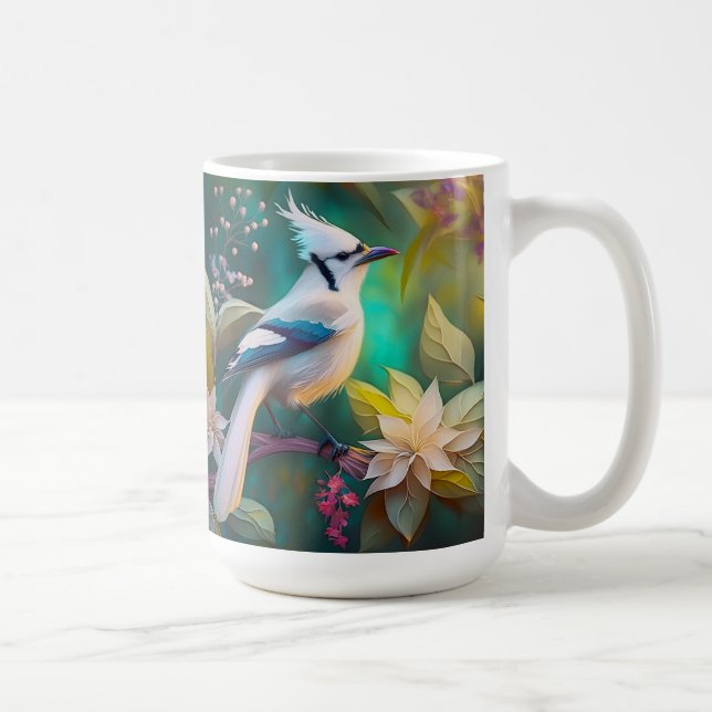 White Tufted Teal Wing Jay Fantasy Bird Coffee Mug (Right)