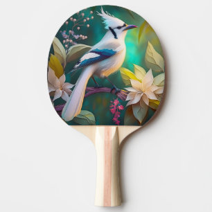 White Tufted Teal Wing Jay Fantasy Bird Ping Pong Paddle