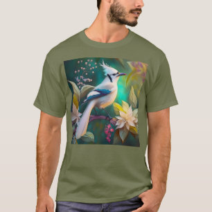 White Tufted Teal Wing Jay Fantasy Bird T-Shirt