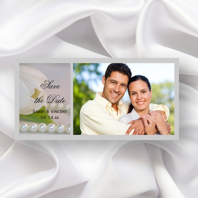 White Tulip and Pearl Spring Wedding Save the Date (Creator Uploaded)