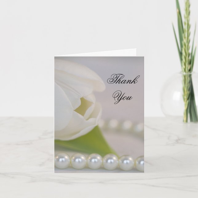 White Tulip and Pearls Bridesmaid Thank You Card (Front)