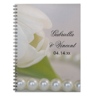 White Tulip and Pearls Spring Wedding Notebook
