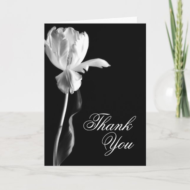 White Tulip Black Background Thank You Blank Cards (Front)