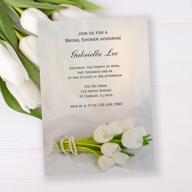 White Tulip Bouquet Spring Bridal Shower Invitation (Creator Uploaded)