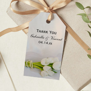 White Tulip Bouquet Spring Wedding Favour Tags