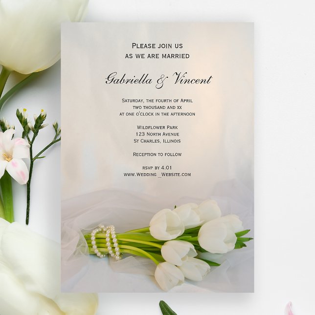 White Tulip Bouquet Spring Wedding Invitation (Creator Uploaded)