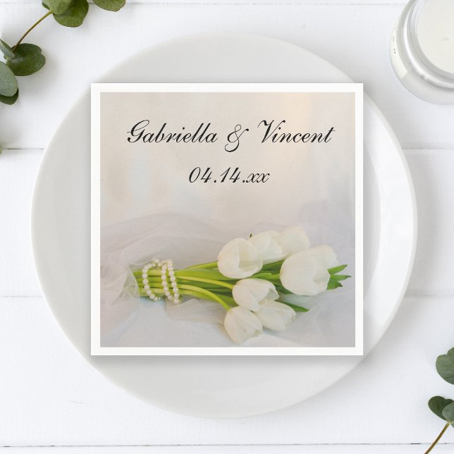 White Tulip Bouquet Spring Wedding Napkin (Creator Uploaded)