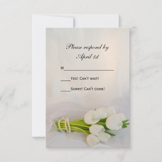 White Tulip Bouquet Spring Wedding RSVP Card (Front)