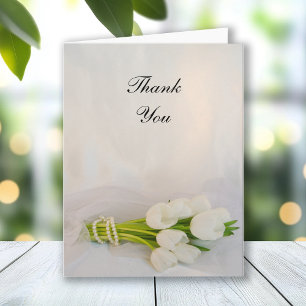 White Tulip Bouquet Spring Wedding Thank You Card