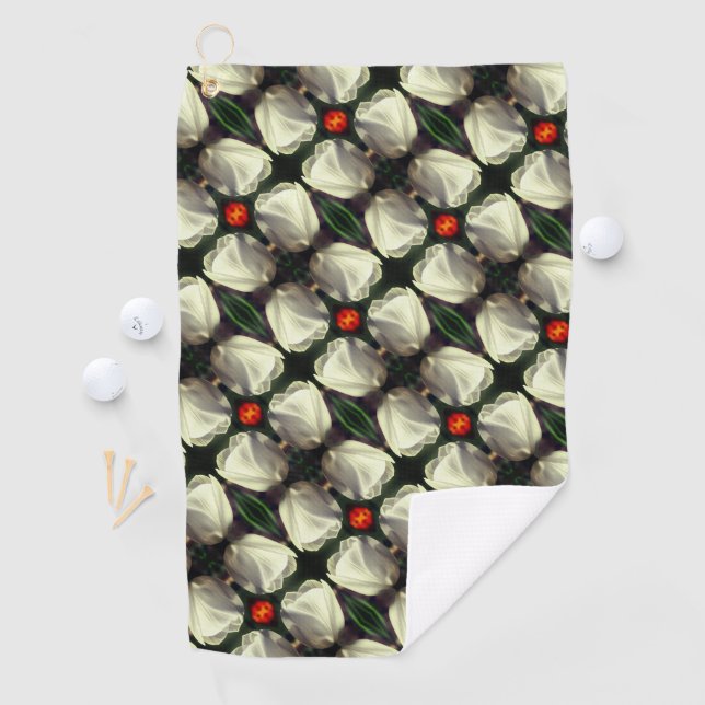 White Tulip Flower Abstract Pattern     Golf Towel (InSitu)