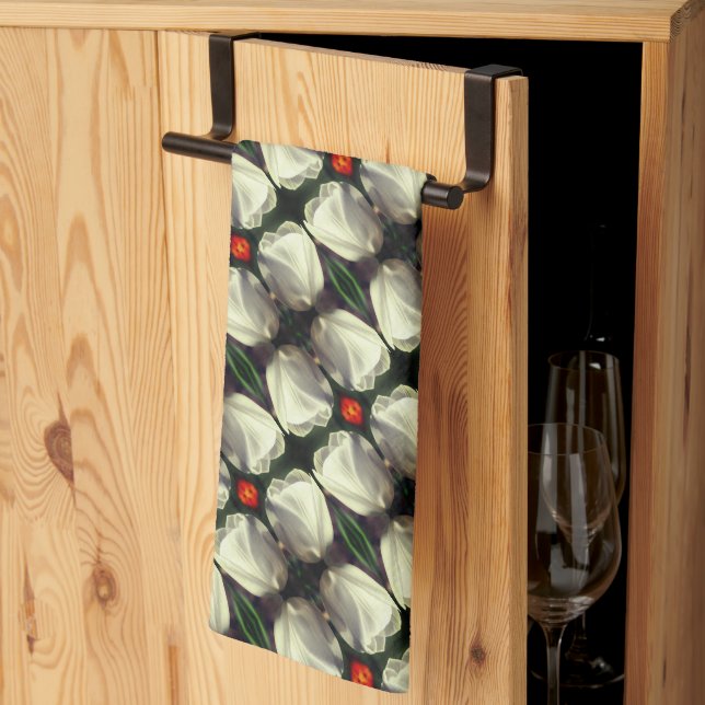 White Tulip Flower Abstract Pattern     Tea Towel (Thirds Fold)
