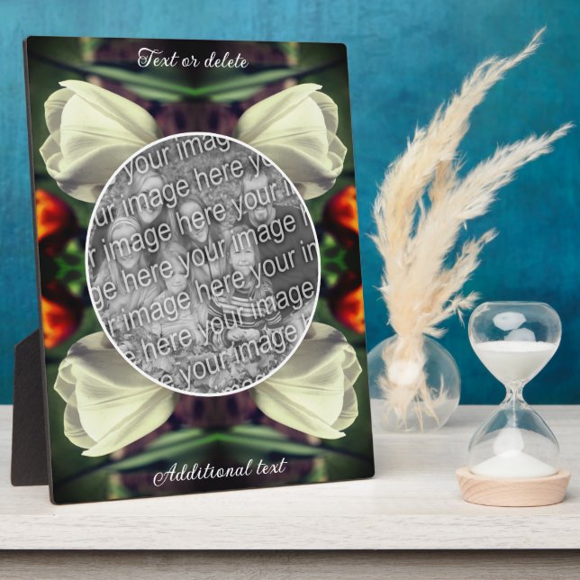 White Tulip Flower Personalised Add Your Own Photo Plaque (Side)