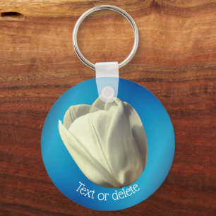 White Tulip Flower Personalised Key Ring