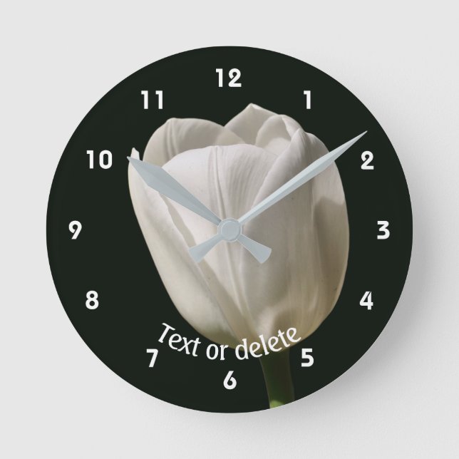 White Tulip Flower Personalised Round Clock (Front)