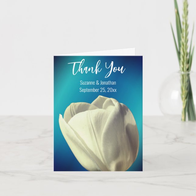 White Tulip Flower Wedding Personalised Thank You Card (Front)