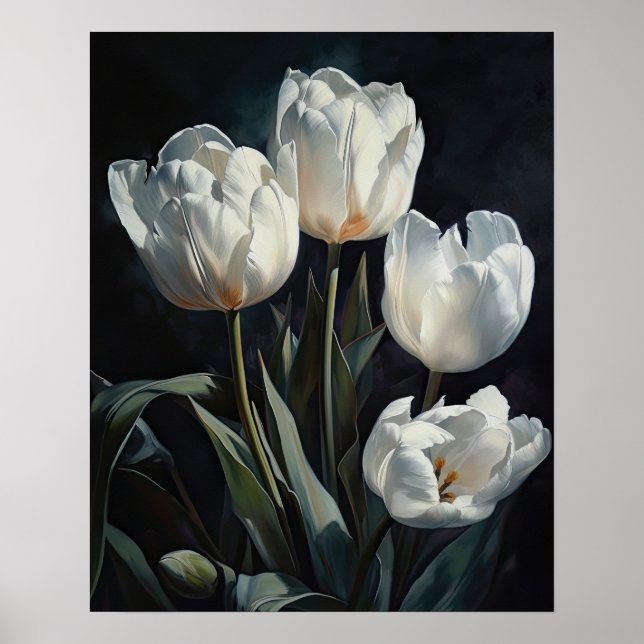 White Tulip Flowers Art Print Poster (Front)