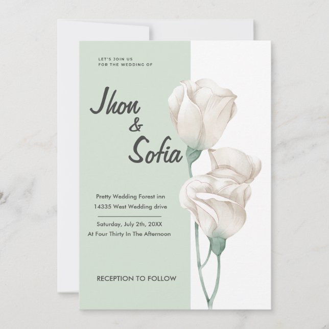 white Tulip Flowers Wedding Invitation (Front)