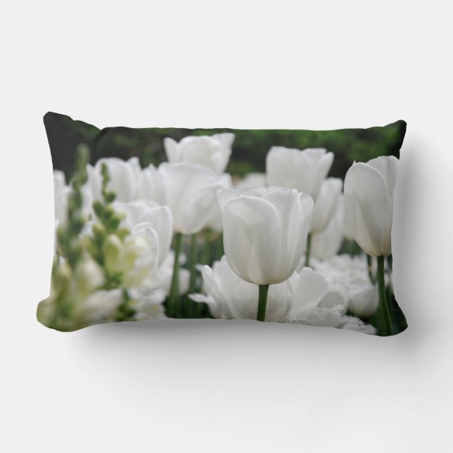 white tulip garden lumbar cushion (Front)