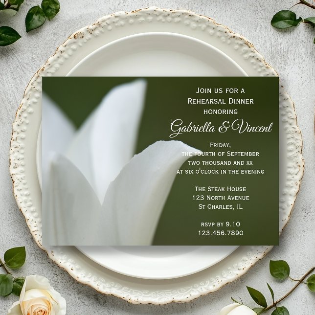 White Tulip Green Spring Wedding Rehearsal Dinner Invitation (Creator Uploaded)